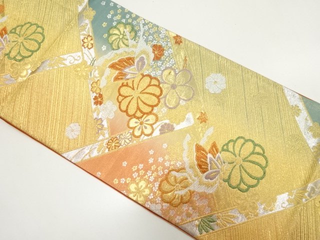 桧垣に蝶・菊・梅模様織り出し　振袖用袋帯